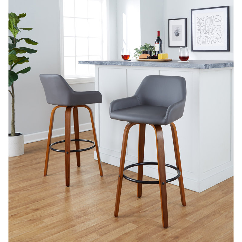 Cassiopeia Fixed-Height Bar & Counter Stool with Bent Wood Legs, Bar Stool (30" Seat Height), Walnut, Gray