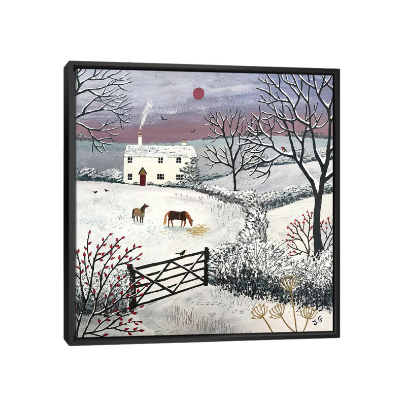 «Winter Grazing», reproduction sur toile, H 37 po x l 37 po x P 1,5 po, Toile avec cadre noir, Pas de tapis