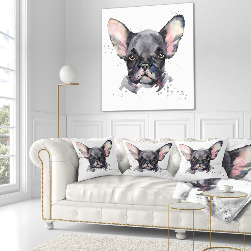 Mignon chiot aquarelle - coussin imprimé animal, 16 po x 1 po, Coussin décoratif