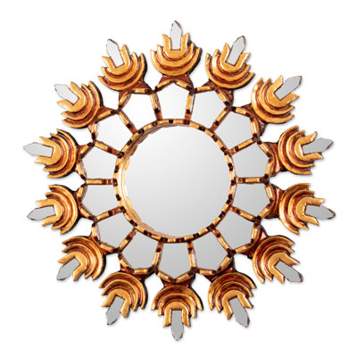 Novica Handmade Andean Sun Bronze-Gilded Wood Wall Mirror
