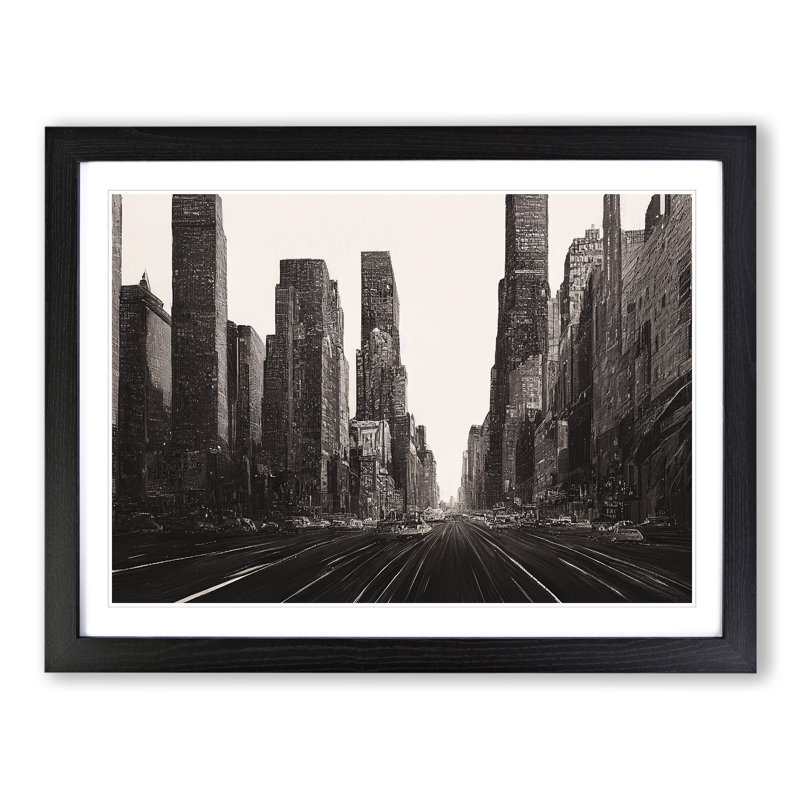 XH1022-9636X Vintage New York Skyline Vol.2 - Single Picture Frame Print, 46cm H x 64cm W x 2cm D, Black