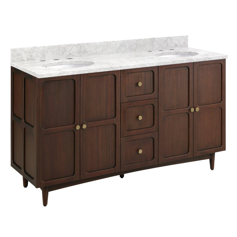 Delavan 72" Double Bathroom Vanity, Carrara Marble, 60"