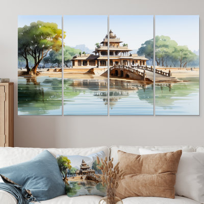 Vietnam Temple Lotus Pond Serenity - China Art, ensemble de 4 décorations murales