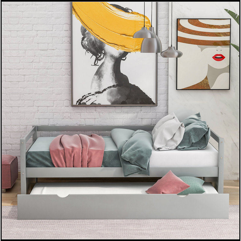 Daybed With Trundle Frame Set, Twin Size, Gray