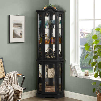 Vitrine de coin lumineuse avec portes et tablettes en verre trempé