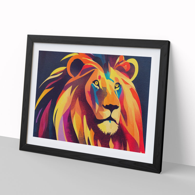 Lion Watercolour Vol.4 Abstract - Single Picture Frame Print, 25cm H x 34cm W x 2cm D, Black