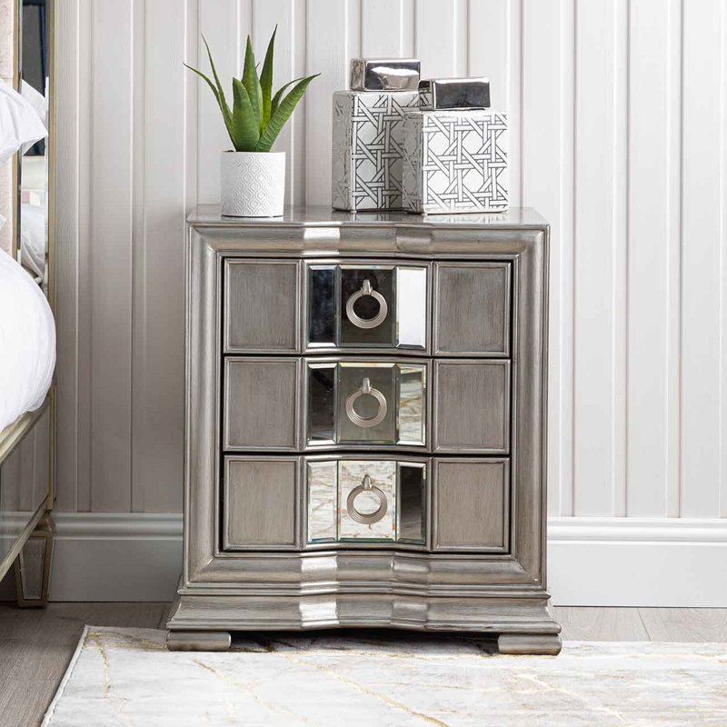 Terrazas 59.2cm W Solid + Manufactured Wood Bedside Table, Silver