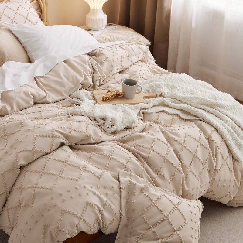 Bedsure Boho Duvet Cover Set- Embroidery  Home Bedding Set, King Duvet Cover + 2 King Shams, Khaki