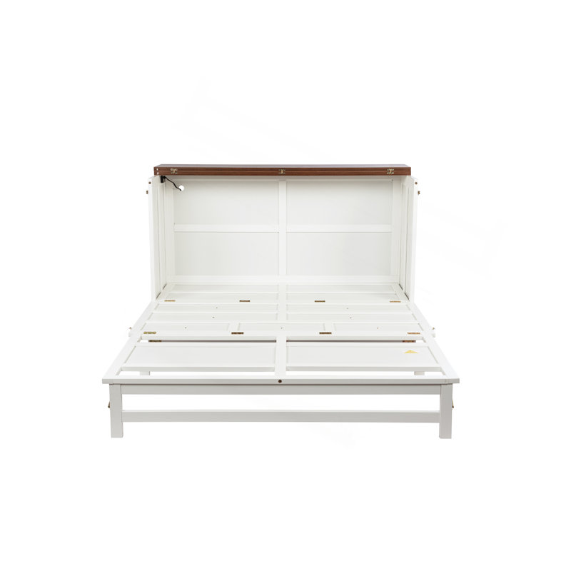 Armoire lit escamotable Murphy avec tiroir de rangement et station de charge, port USB, cadre de lit escamotable en pin massif pour bureau personnel, studio ou chambre d'amis, noyer blanc