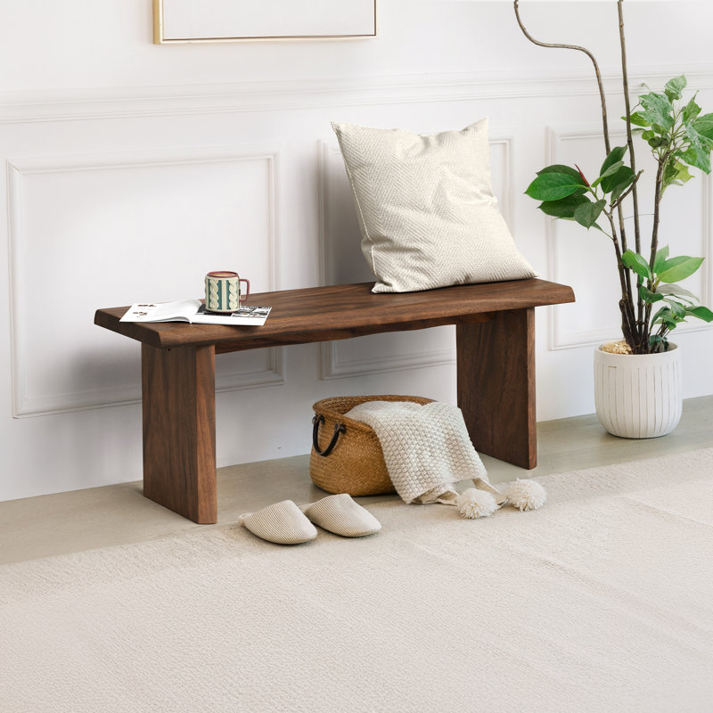 Banc en bois massif Beitnes, Noyer - Bois de noyer d'Amérique du Sud, H 17,7 po x l 47,2 po x P 13,2 po