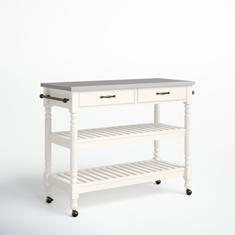 Dobbs Kitchen Cart Stainless Steel Top, Off-White