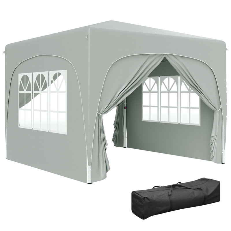 3x3m Pop-Up Gazebo Shelter with Accessories Dark Grey, 2.73m H x 3m W x 3m D, Gray