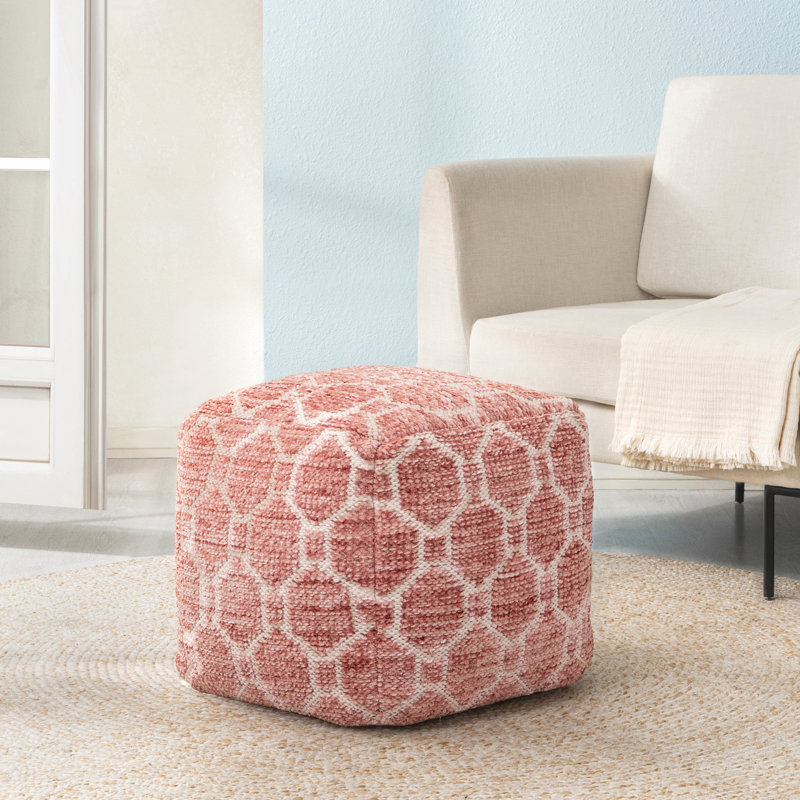 Marta 20" Red Upholstered Pouf Ottoman, Red