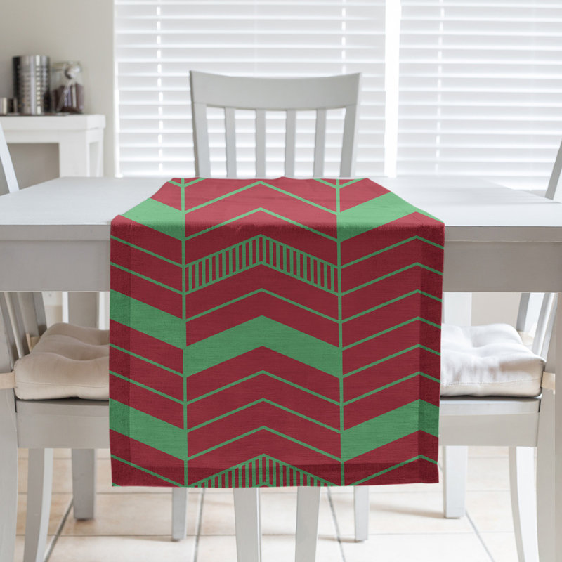Festive Hol Festive Table Runner, 90" L x 16" W, Green/Red, Polyester