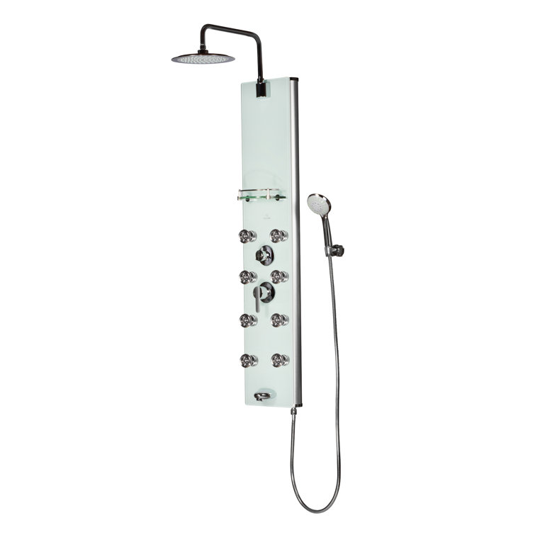 Lahaina 9.5-in ShowerSpa with 8-Multi-function Body Jets Multi-function Handshower and Tub Spout Seafoam Glass and Chrome