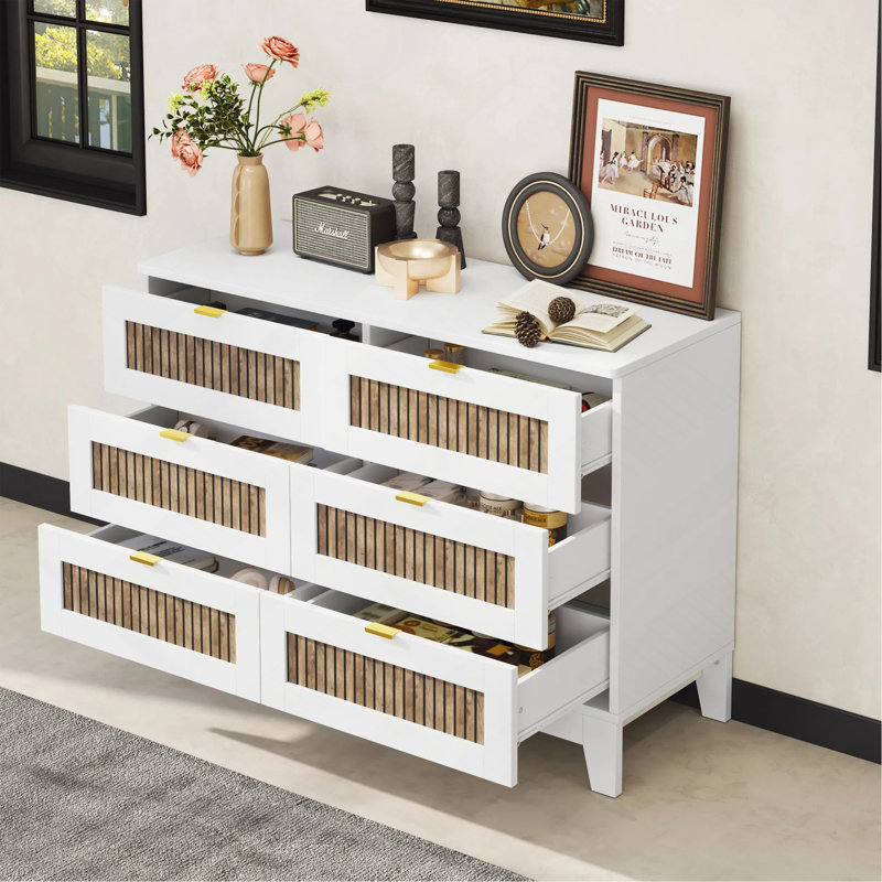 Commode 6 tiroirs Rinyah, Blanc