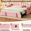 Lit de jour simple rose rembourré en velours doux, avec couchette escamotable, et type - C de charge, et poches latérales pour livres