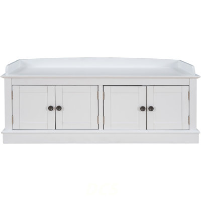 Storage Bench With 4 Doors And Adjustable Shelves, Shoe Bench With Removable Cushion For Living Room, Entryway (White), Shoe Storage