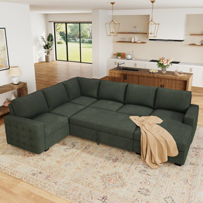 Brunella U-shaped Corduroy Sectional Sleeper Sofa Pull Out Sofa Bed