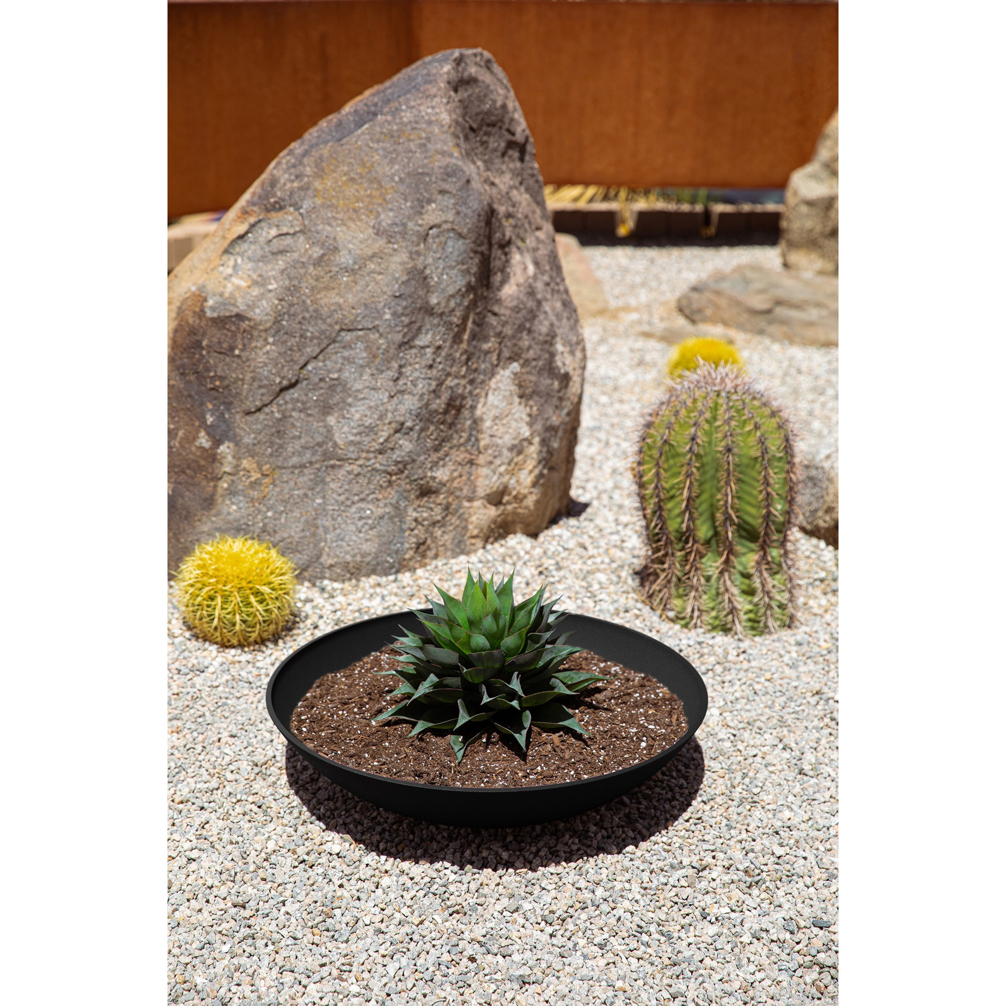 Pure Series Lane Bowl Planter, Black, Set of 1, 8" H x 32" W x 32" D