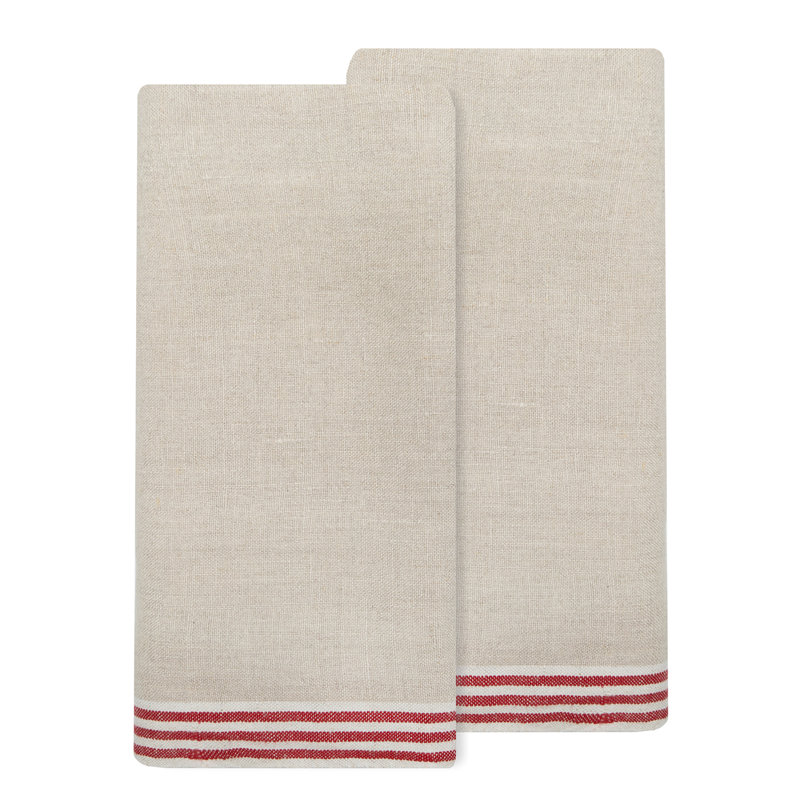 Alsace Striped Waffle Tea Towel, Natural/Red