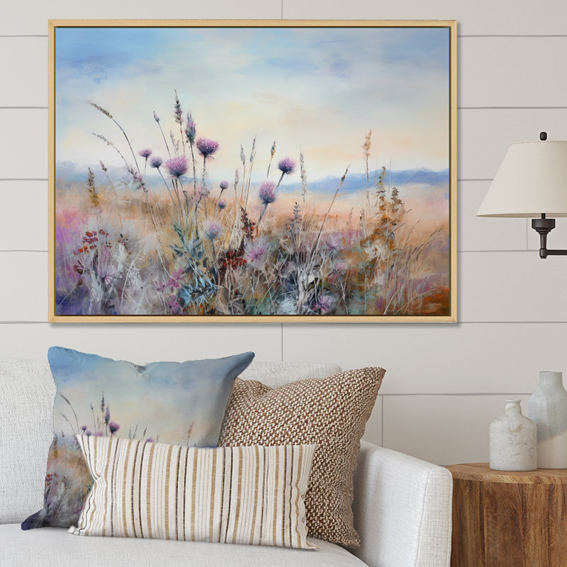 «Mauve chardon champ», impression sur toile, Cadre naturel flottant, H 24 po x l 32 po x P 1 po