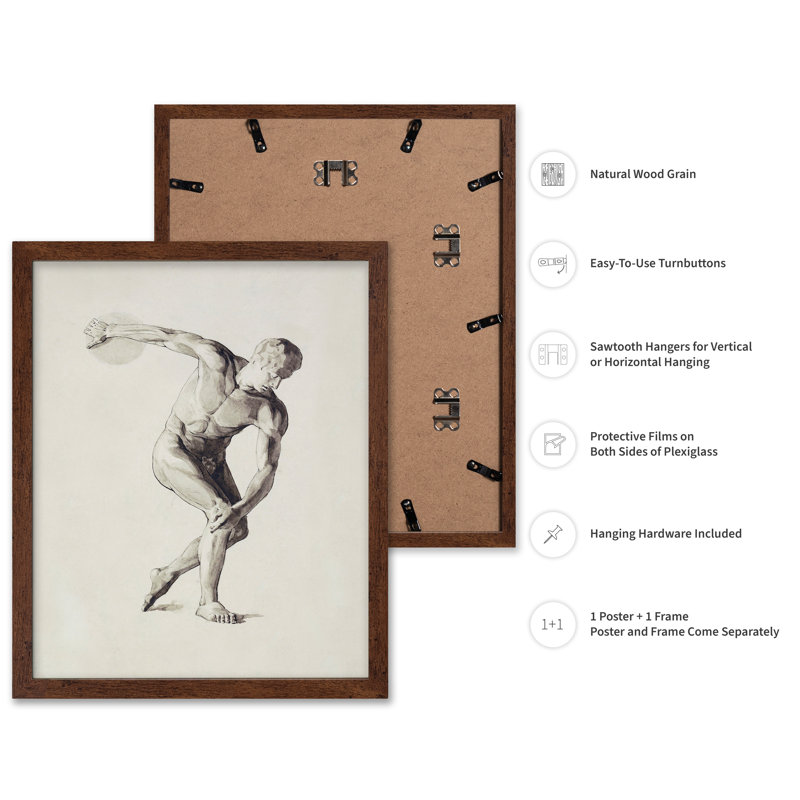 Discus Thrower, Poster, 18"H x 24"W, Brown Framed