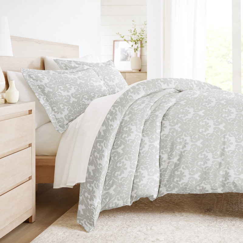 Duvet Cover Set Patterned Microfiber Ultra Soft Bedding in Soft Damask, King Duvet Cover + 2 Standard Shams