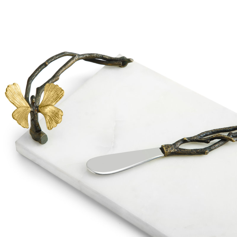 Butterfly Ginkgo Cheese Board with Knife, 1.75" H x 5.75" W x 16.5" L, White