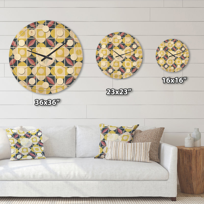 Motif rétro en mosaïque - horloge murale en bois Mid-Century, Grand