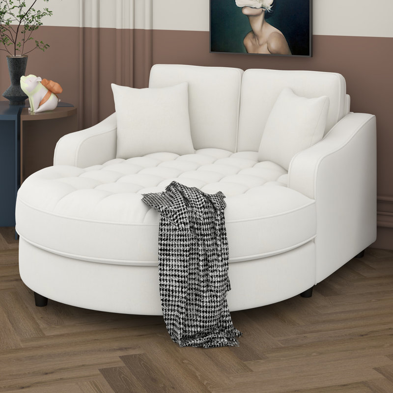 Très grande chaise longue d'intérieur moderne de 55 po, canapé-lit rembourré avec siège capitonné et coussins amovibles