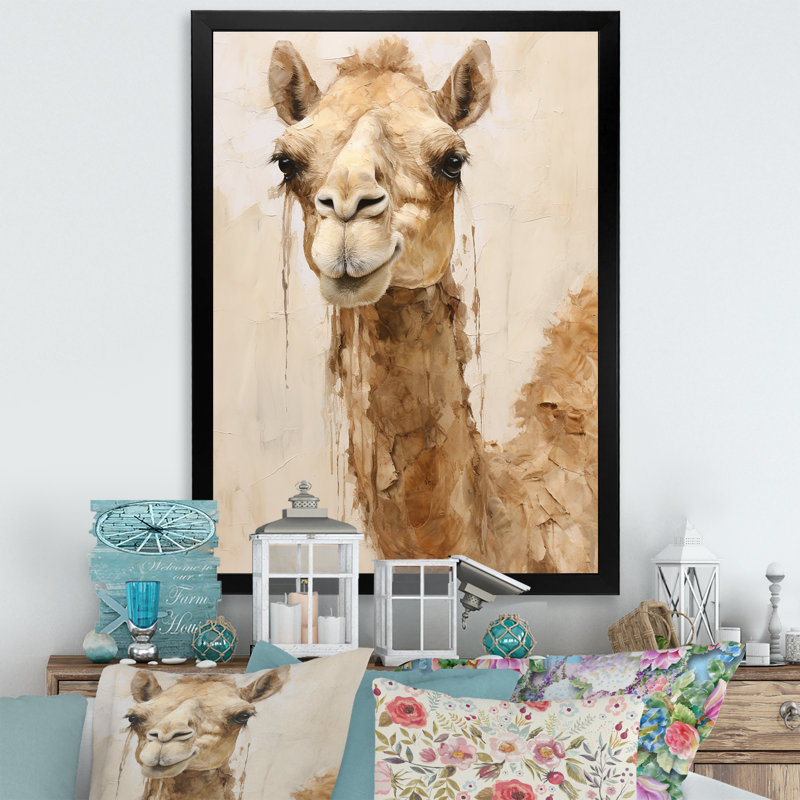 Minimalisme beige chameau II sur toile, H 32 po x l 16 po x P 1 po, Cadre simple noir