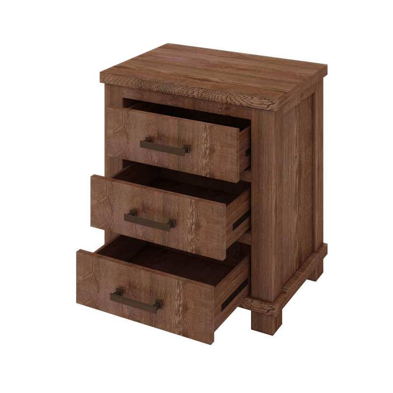 Ensemble de table de chevet rustique en bois massif récupéré à trois tiroirs Rustic