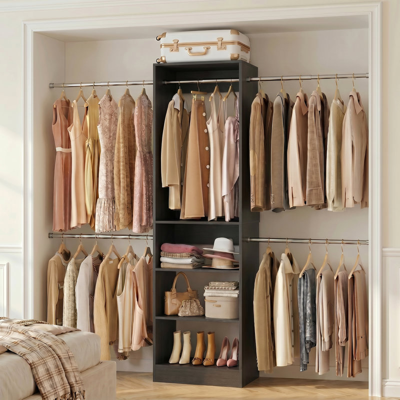 20.5 - 120'' W Closet System with Hanging Rods(Cut to Fit), Black