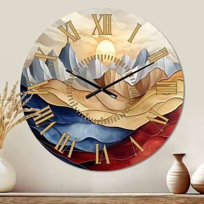 Montagnes sous le ciel Ember - Horloge murale paysage en métal