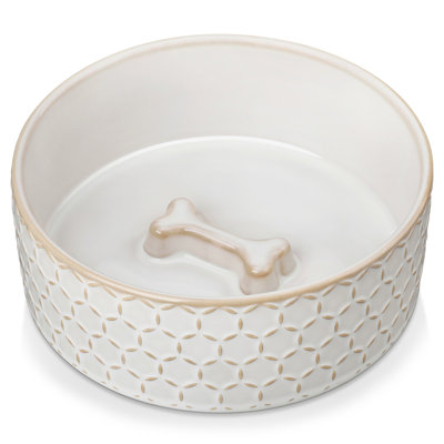 Hexagon Embossed Pattern Anti-skid Stoneware Dog Bowl