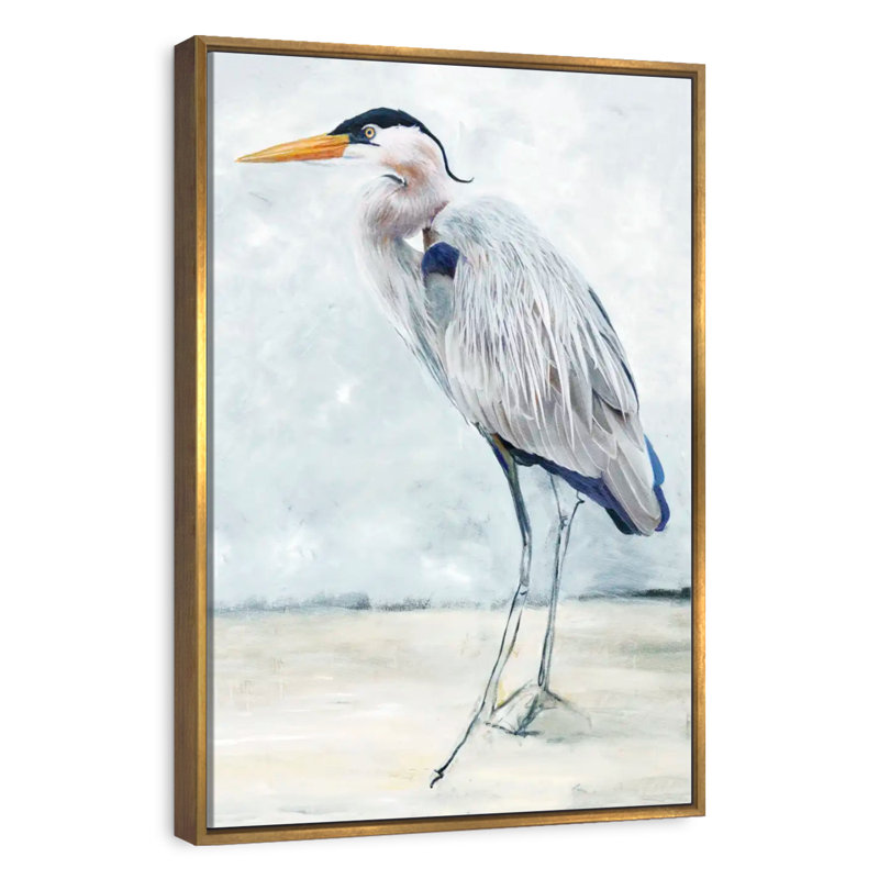 Beach Blue Heron I, Floating Frame Gold, 25" x 37"
