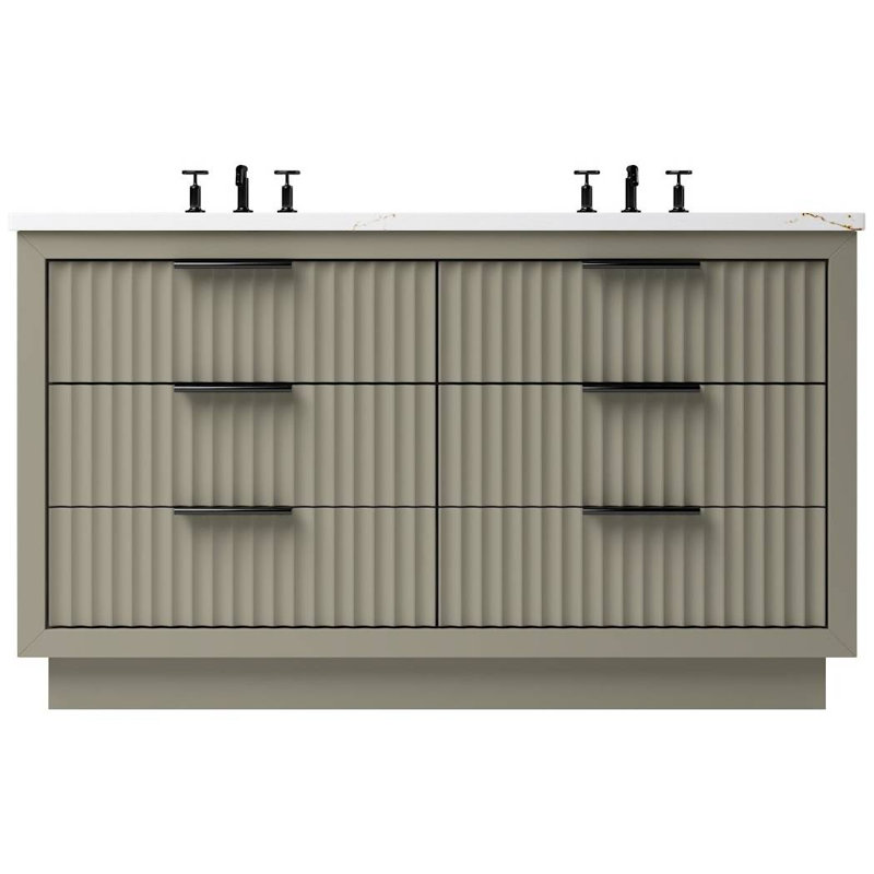 Lecrieú Double Drawer Bath Vanity, French Olive, 60", Matte Black