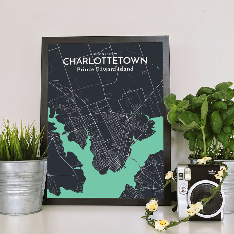 Charlottetown City Map - impression d'art graphique, H 17 po x l 11 po x P 0,05 po