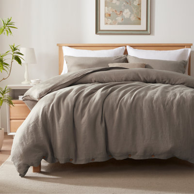 TOSMO 100% Linen Duvet Cover Set with Button Closure,Soft Breathable Durable Farmhouse Bedding