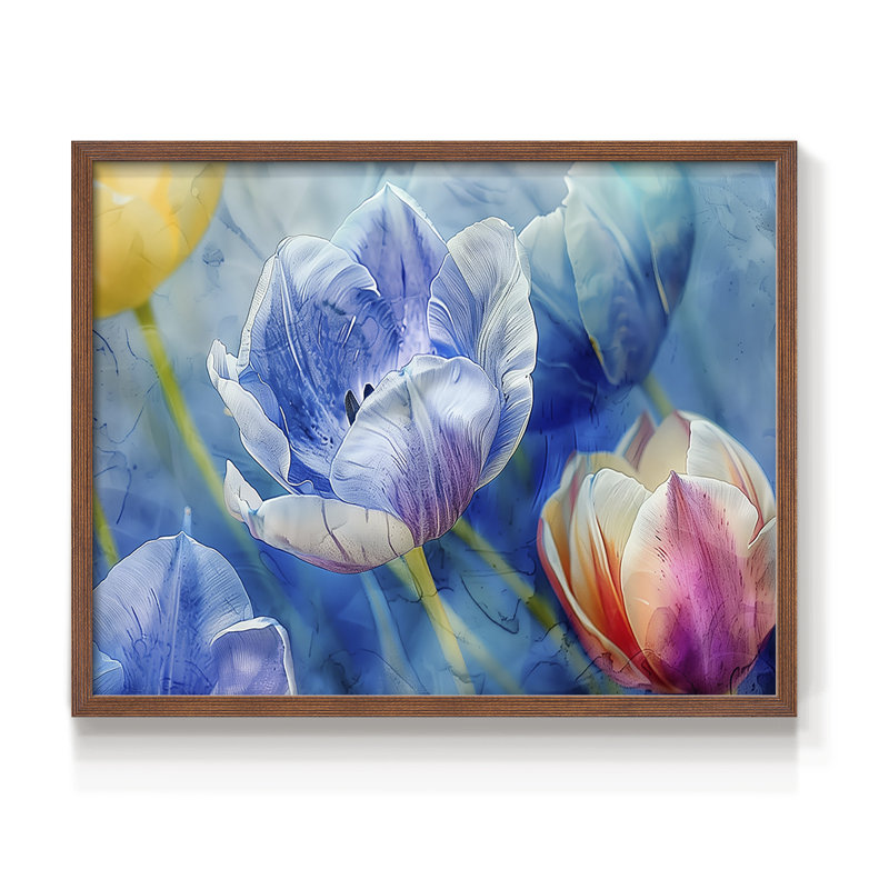 Série florale - CXIV - reproduction encadrée, H 11 po x l 14 po, Noyer