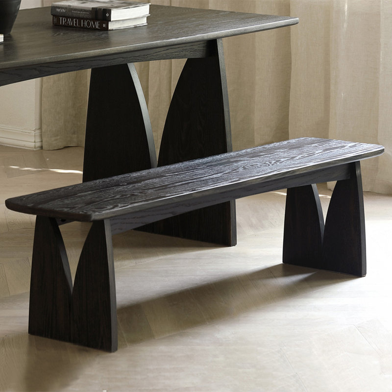Banc en bois massif noir, H 15,75 po x l 55,12 po x P 14,17 po
