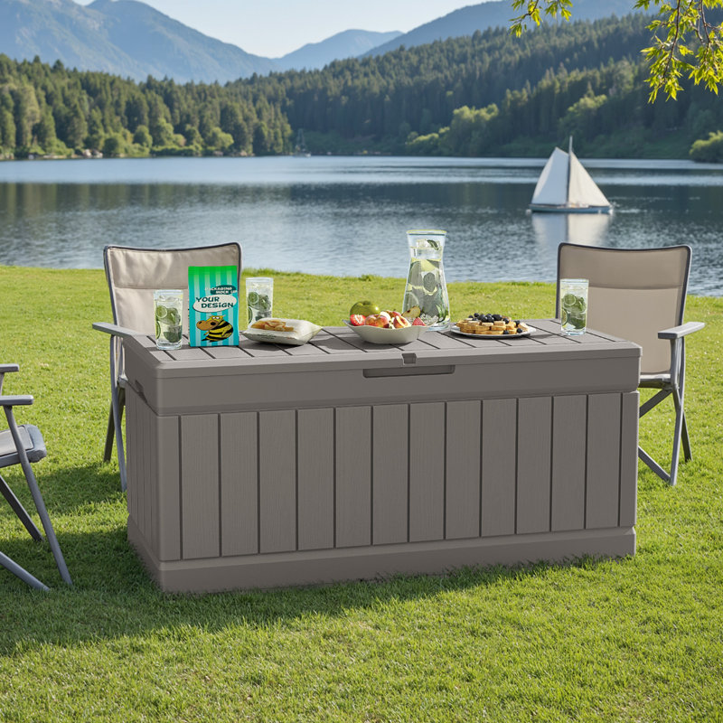 Medjidi 78 Gallon Resin Deck Box, Lockable Patio Outdoor Storage Box , Light Brown