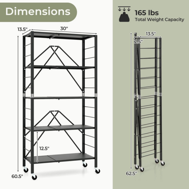 5-Tier Foldable Storage Shelf with Wheels