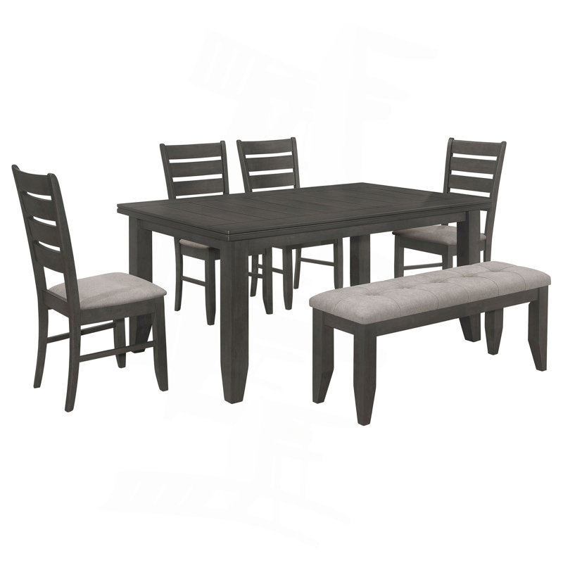 Ensemble de salle à manger rectangulaire en bois, 6 pièces: table, banc, 4 chaises
