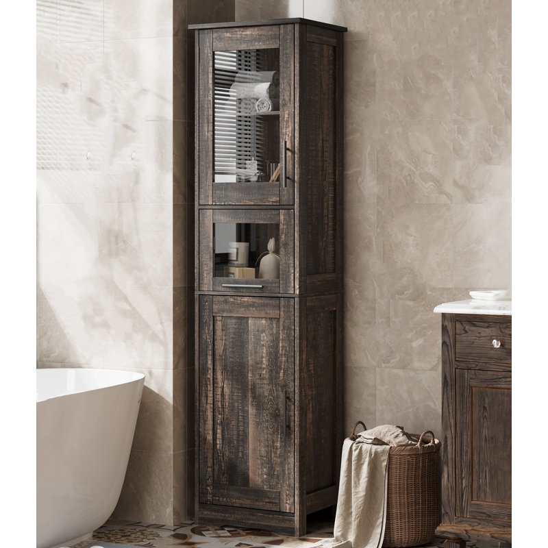 Bathroom Cabinet,Freestanding Narrow Cabinet With Adjustable Shelves, Brown