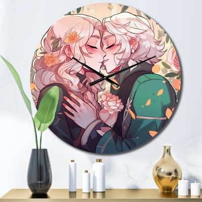 Anime Couple DancingTender Pink Metal Wall Clock