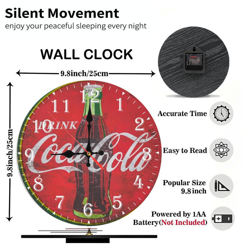 Horloge murale en bois 10 po, mouvement silencieux, à piles (piles AA non incluses), décor artistique, parfait pour les décorations