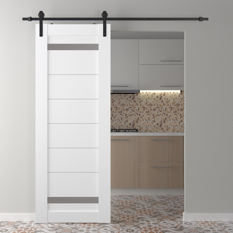 Porte de grange en lambris de bois manufacturé avec ensemble d'installation, Blanc noble, 29,75 po x 79,37 po
