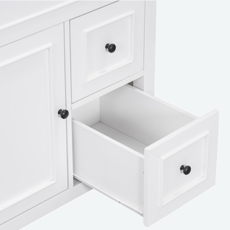 30'' Free Standing Single Bathroom Vanity with Ceramic Top and Storage Cabinet, White, Black
